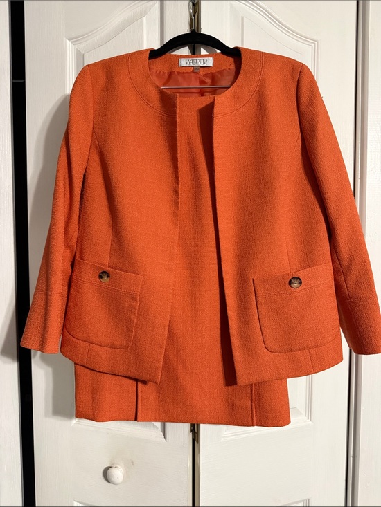Kasper Jackets & Blazers - Kasper Orange Open-Front Textured Skirt Suit